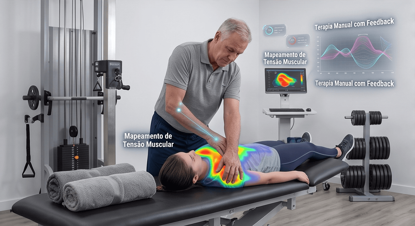 Fisioterapeuta e paciente durante uma sessão de reabilitação